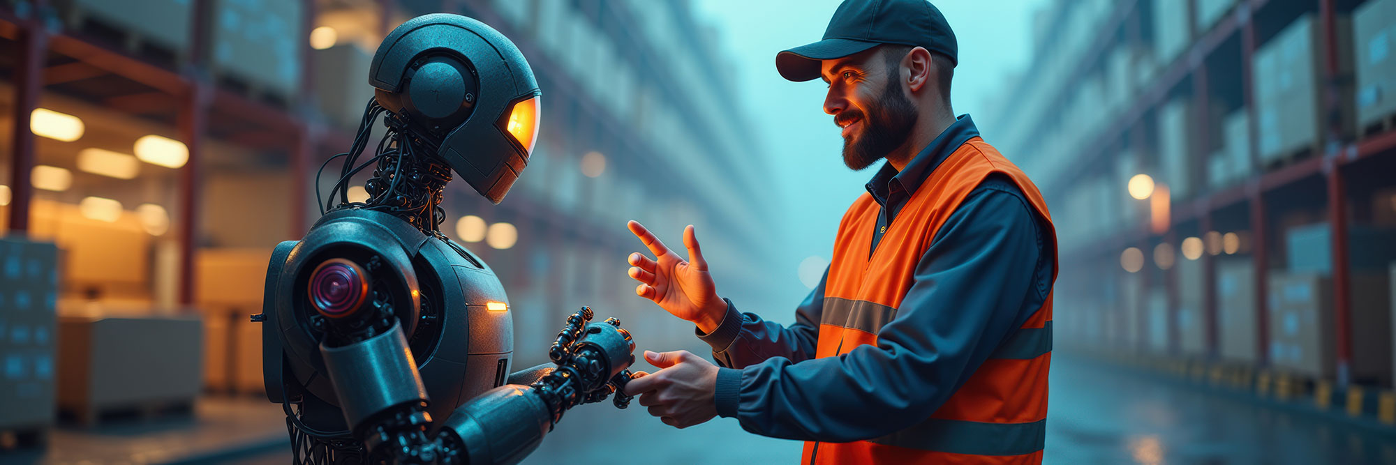 Human and AI robot shaking hands