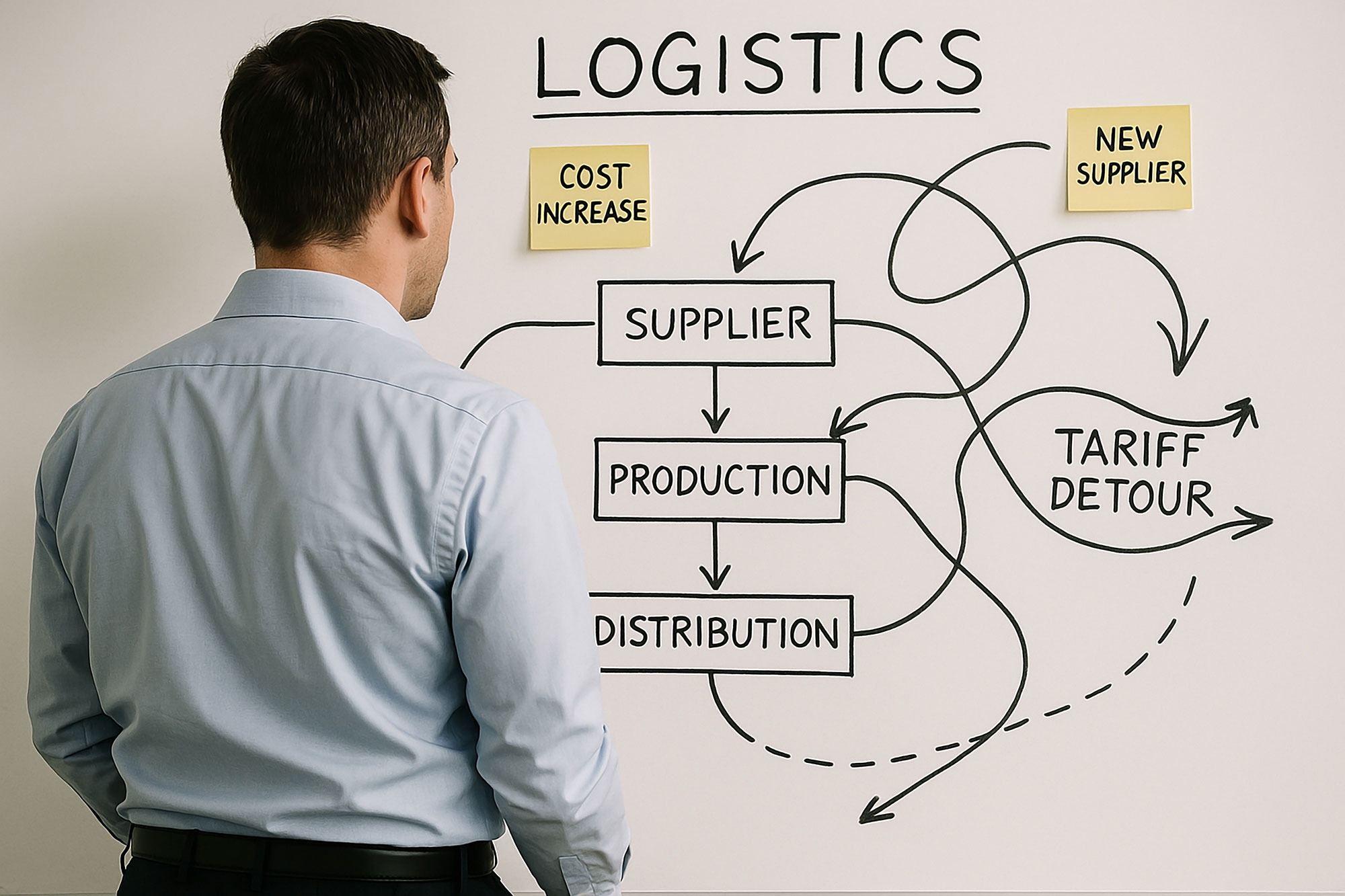 Man staring at a logistics board